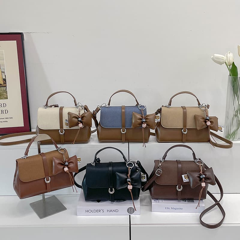 Cross-Border Premium Texture Handheld Mini Square Bag Women's Elegant Versatile Shoulder Bag Light Luxury Commuter Contrast Color Crossbody Bag