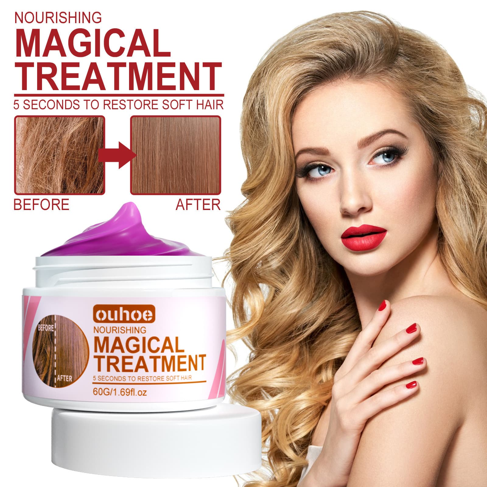 OUHOE Keratin Silky Hair Mask No-Heat Repair Perm Dye Hair Care Moisturizing Hydrating Hair Mask Hair Treatment
