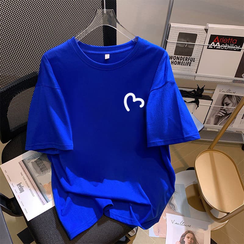 Klein blue pure cotton short-sleeved t-shirt for women 2024 summer new loose large size t-shirt white half-sleeved top