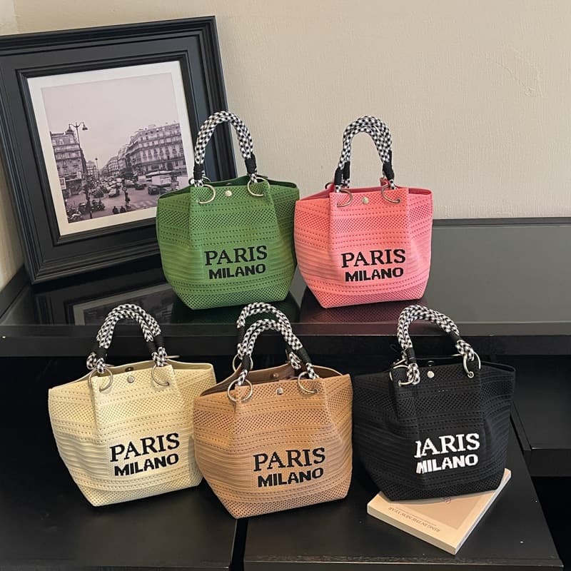 RIS Niche Photogenic Fashion Shopping Handbag Bucket White Tower PA Knitted Handbag Designer Style New