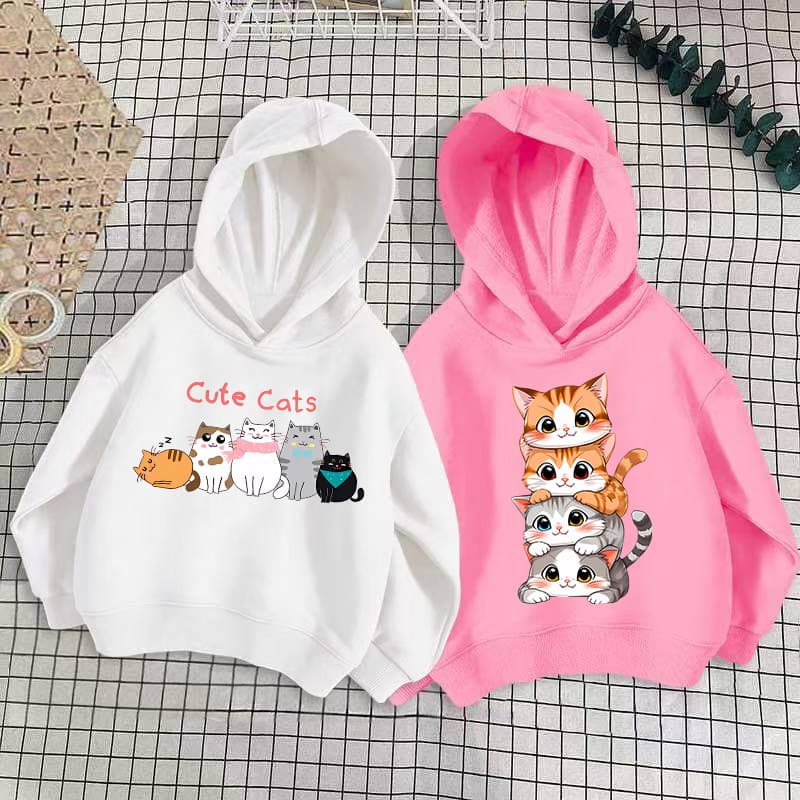 Cross-border boys and girls sweatshirts 2026 new cat print long-sleeved Korean style children's tops Western style pullover children's clothing