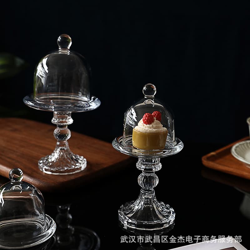 Tall Stem Glass Fruit Bowl Transparent Tasting Dish Cake Dessert Plate with Lid Lemon Cup Living Room Small Tray Dried Fruit Bowl