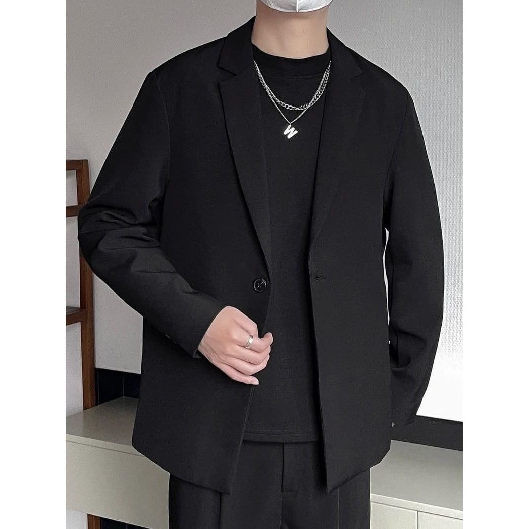 Korean style plus-size trendy casual suit for spring and autumn, perfect for chubby men.