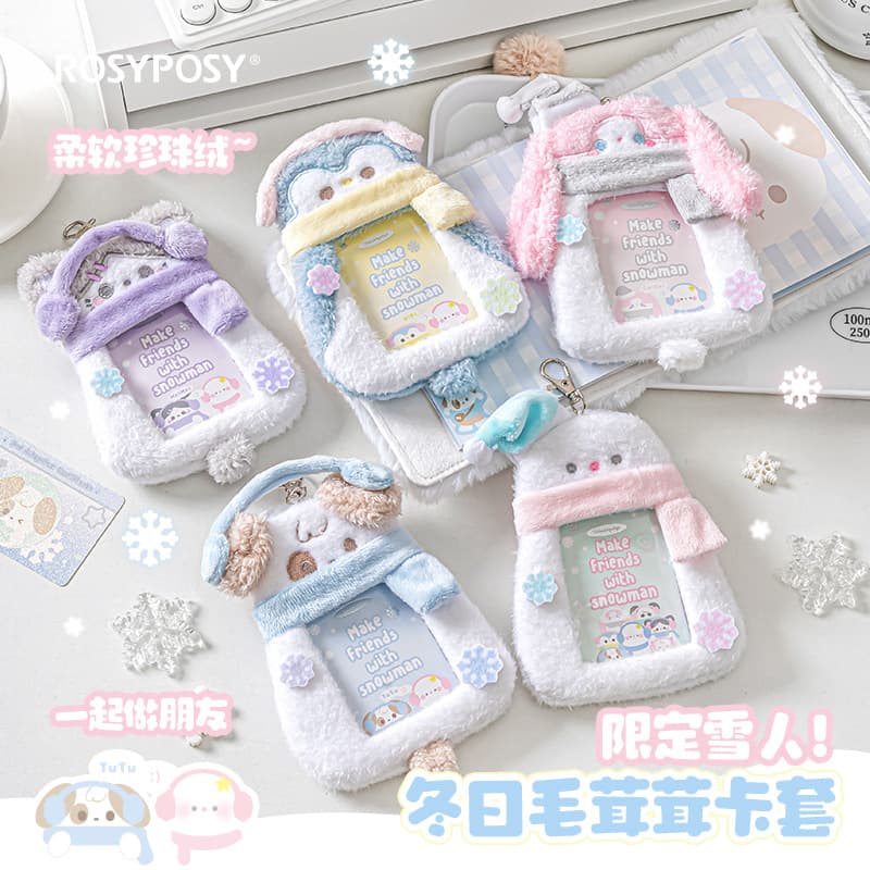 Rosyposy Soft Design Snowman Plush Winter Idol Card Sleeve Cute Mini Card Protector Ita Bag Accessory