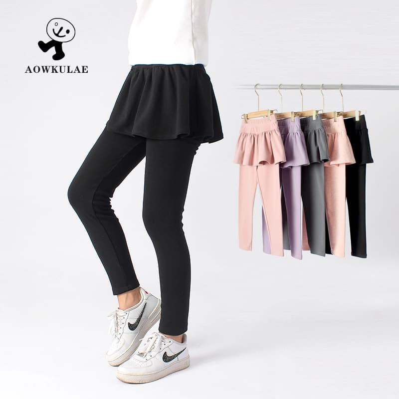Spring Children's Solid Color Base Layer Skirt Pants Girls' Long Pants Cotton Wool Stretch Korean Style Wholesale Clothing
