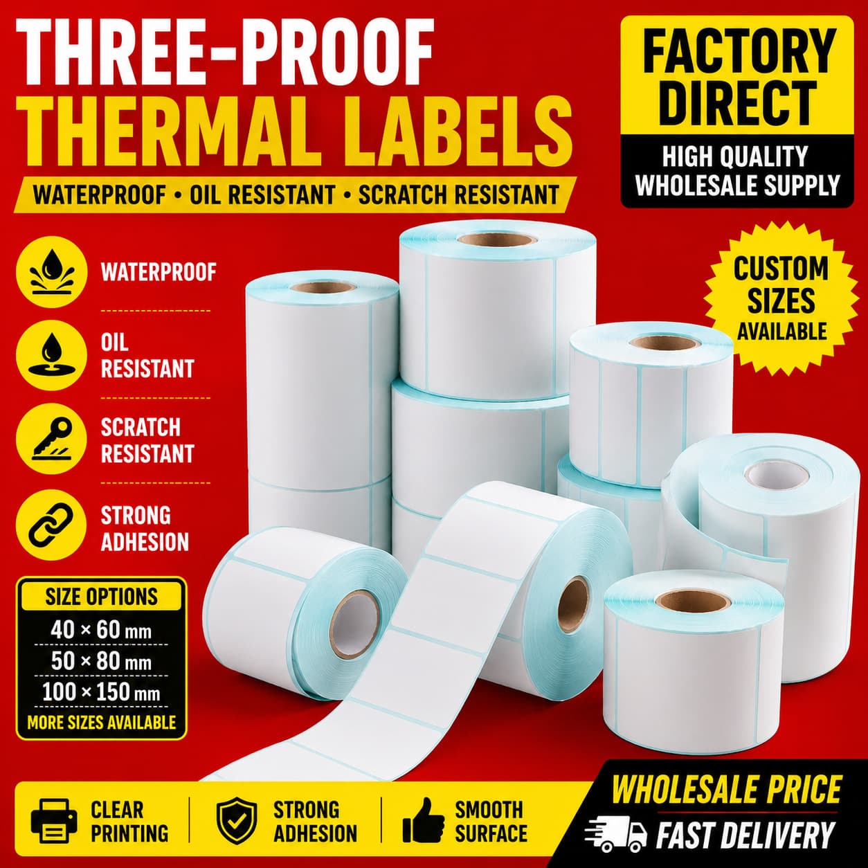 Three-proof thermal paper self-adhesive sticker 100x100x80x60