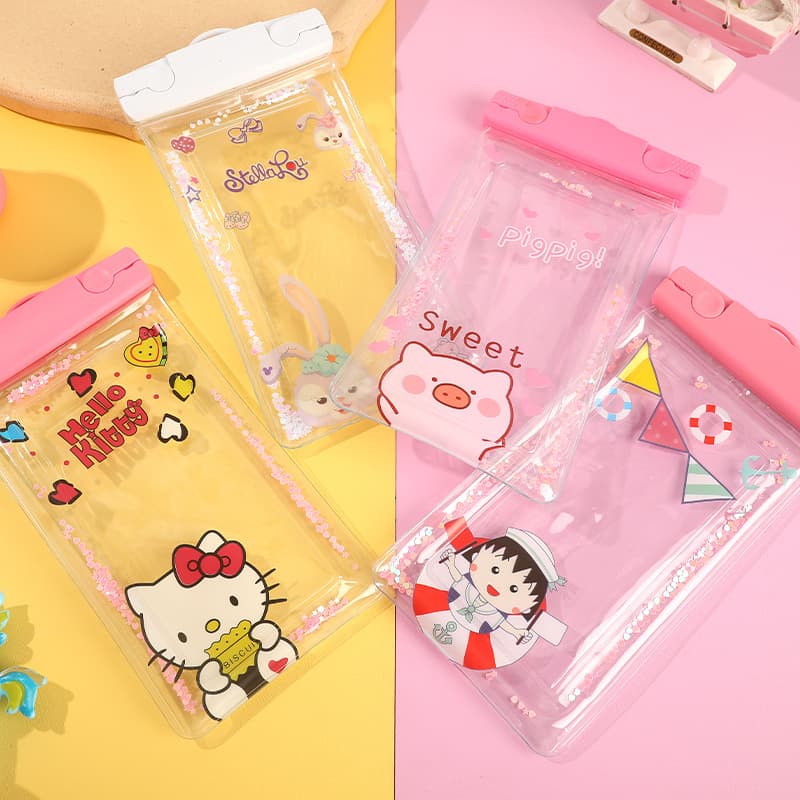 New Airbag Quicksand Waterproof Phone Pouch, Cute Cartoon Style, Waterproof Diving Sealable Touchscreen Phone Case