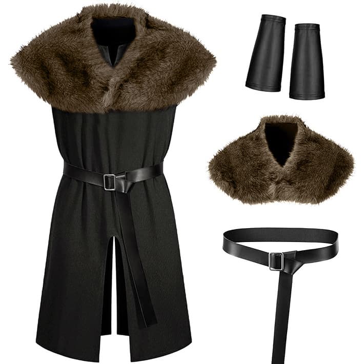 Renaissance Medieval Knight Robe Pirate Fur Collar Viking Cosplay Costume Halloween Costume Ready in Stock