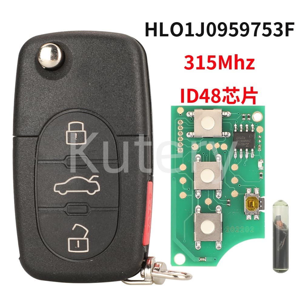 Suitable for Audi 4-button folding remote control car key ID48 chip 315 frequency HLO1J0959753F