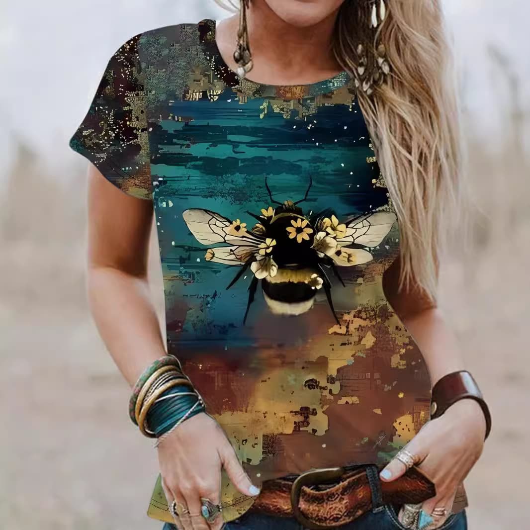 Cross-border 2024 New Short Sleeve 3D Print Regular T-Shirt V-Neck Style Casual Short Sleeve Foreign Trade Single Piece Custom