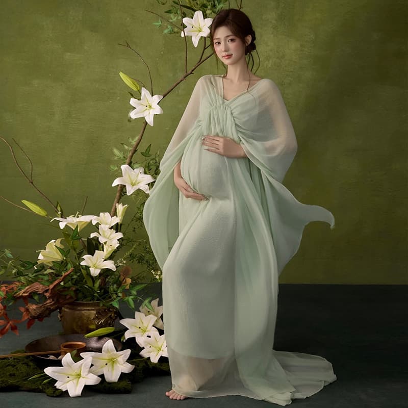 New Style Fresh and Elegant Maternity Dress, Gentle and Stylish for Pregnant Mothers, New Chinese-Style Atmosphere, Studio Photography Outfit for Maternity Photos