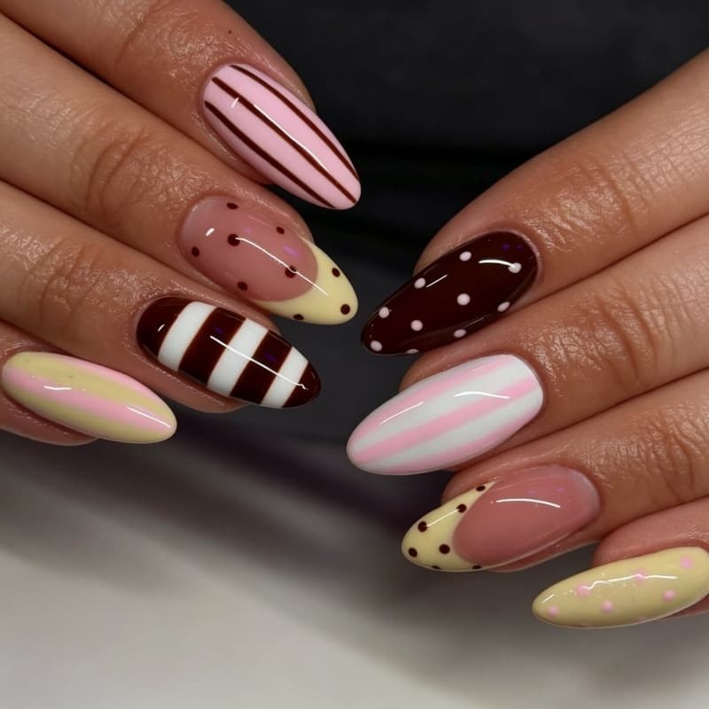 Cross-border Hot Selling Wearable Nails Zebra Stripes French Polka Dot Cream Yellow Removable Fake Nails Nail Tips