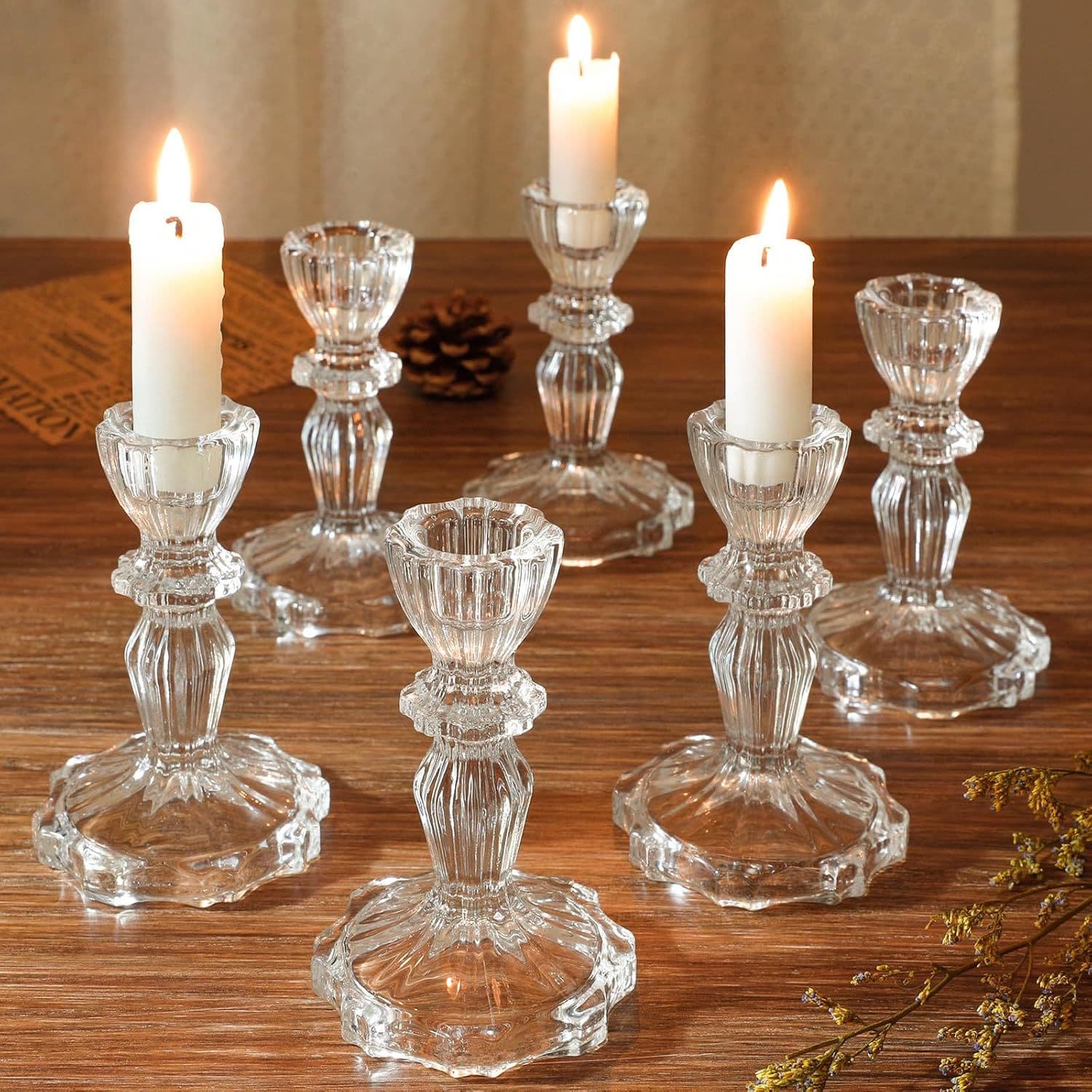 European Ins Romantic Transparent Glass Candle Holder Decoration for Candlelight Dinner, Home Dining Table, Wedding Props