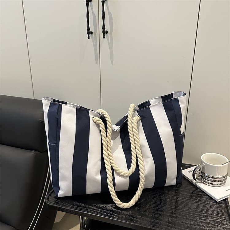Cross-border navy blue anchor women's bag large capacity multifunctional travel handbag beach bag hemp rope tote bag