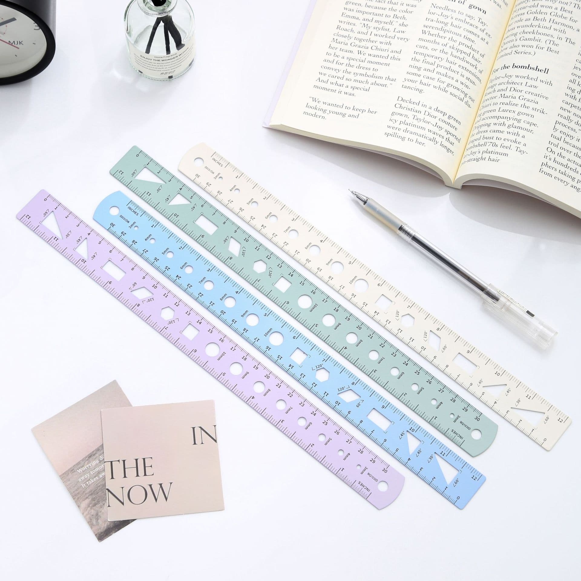 Mingqiang Geometry Drawing Hand Account Special Straight Ruler Cross-border Colorful Multi-functional Dual Scale Aluminum Ruler Office Learning Supplies