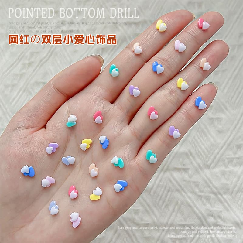 Spring color nail patch resin nail jewelry double layer love nail sticker candy color color nail accessories