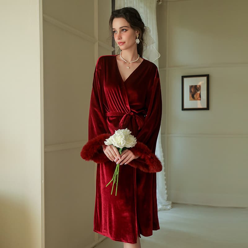 Bride Morning Robe Women's Long Feather Robe Wedding Ceremony Makeup Bridesmaid Kimono Korean Velvet