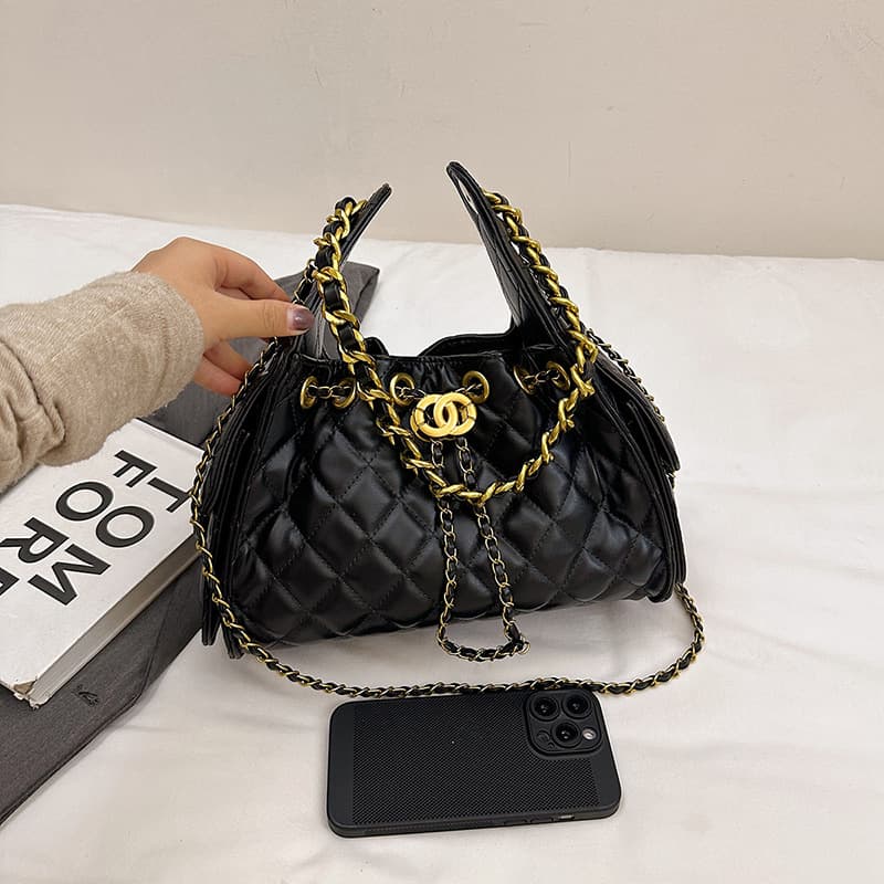 2025 New Drawstring Bucket Bag Small Fragrance Style Ball Pattern Hobo Bag Underarm Bag Shoulder Handbag Hippie Small Bag