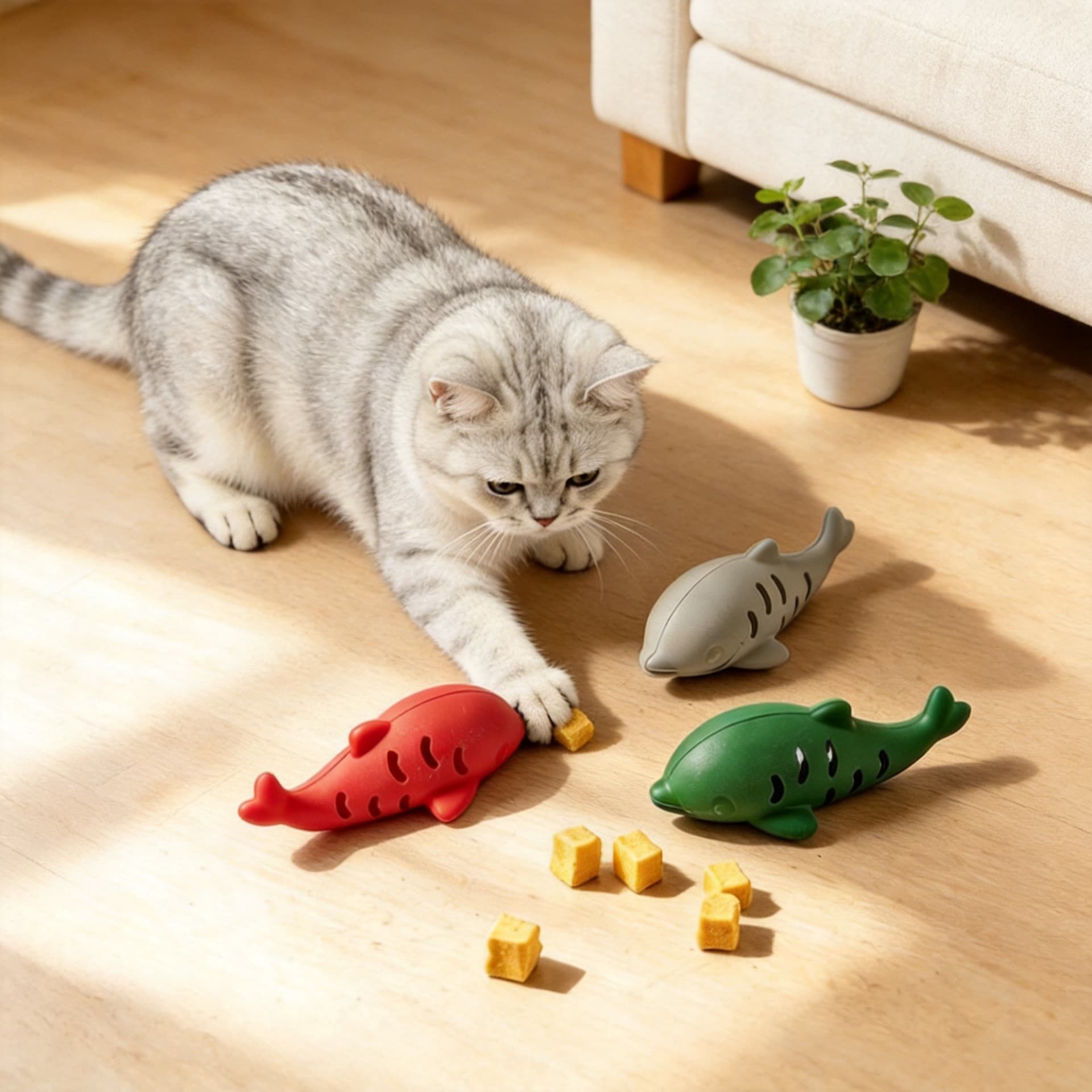 New Cat Treat Dispensing Toy Durable Silicone Cute Little Fish Pet Toy Self-Entertaining Cat Dog Teething Toy