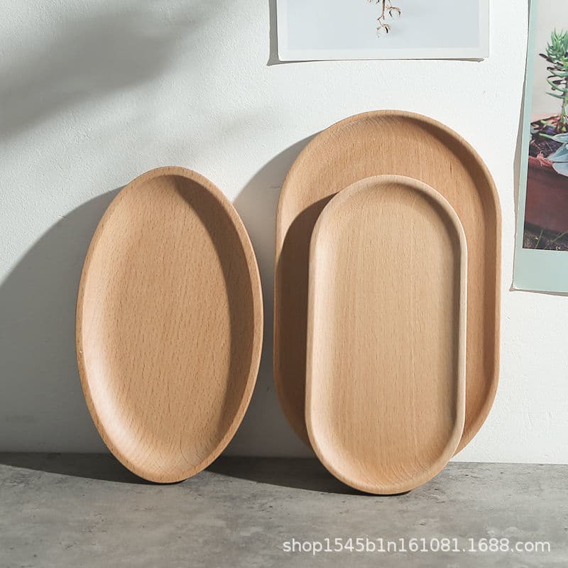 Japanese Nordic Wooden Storage Tray Creative Rectangular Wood Plate for Home Use, Large and Small Sizes, Wooden Tea Cup and Saucer Tray