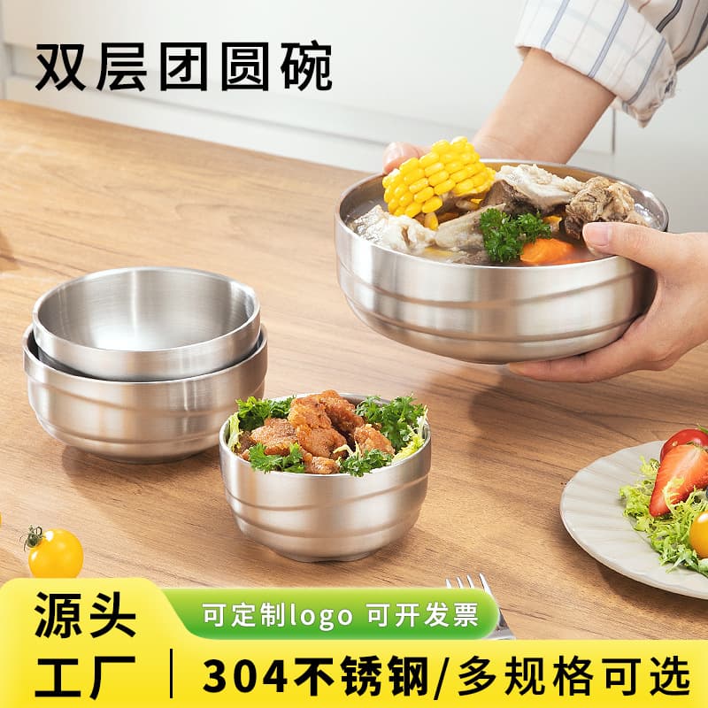 304 stainless steel instant noodle bowl rice bowl soup bowl salad bowl double layer large ramen bowl tableware set reunion bowl