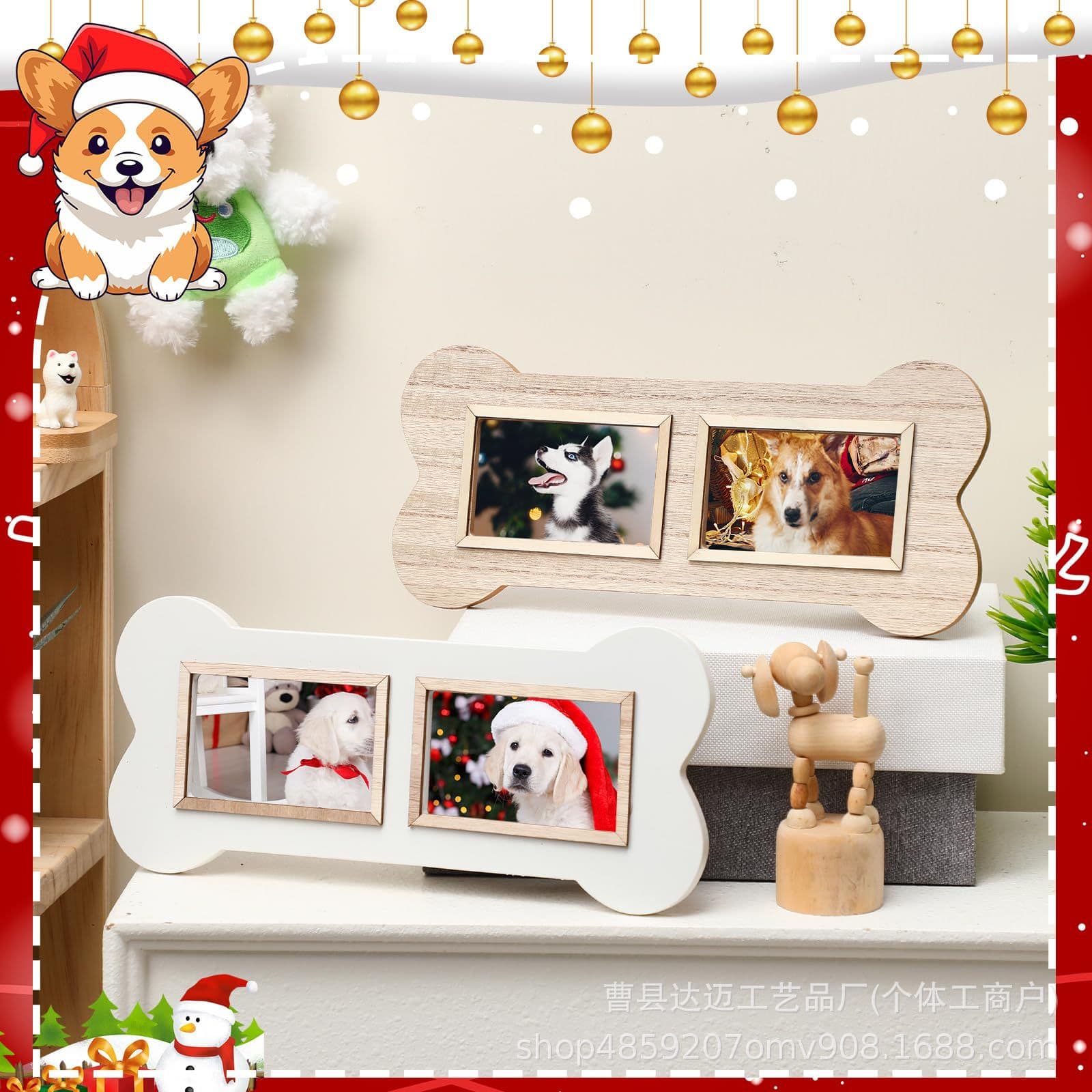 Wooden Bone-Shaped Dog Photo Frame, Puppy Collage Picture Desktop Frame, Pet Lover Gift Photo Frame