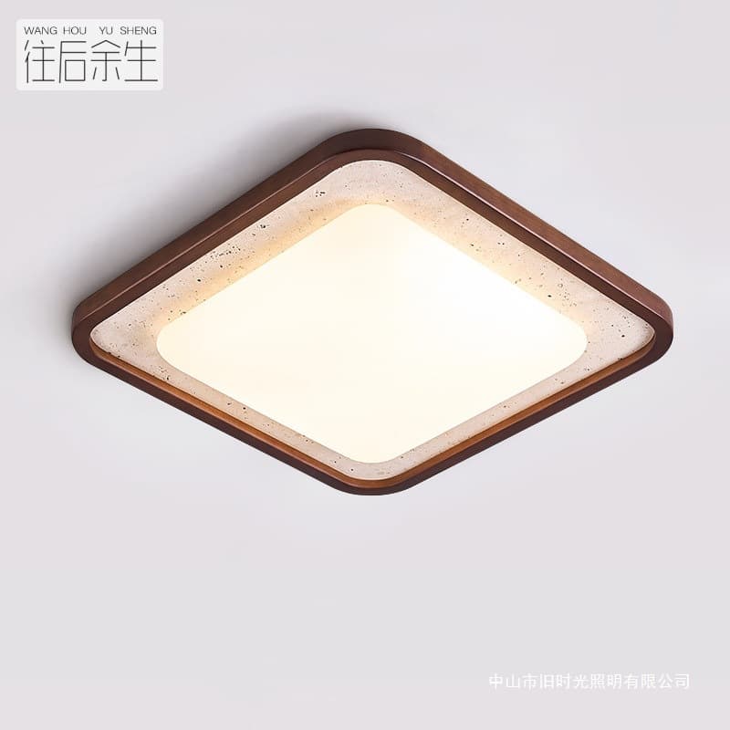 Medieval style bedroom ceiling lamp Song Dynasty aesthetic square retro walnut color Song style dining room lamp