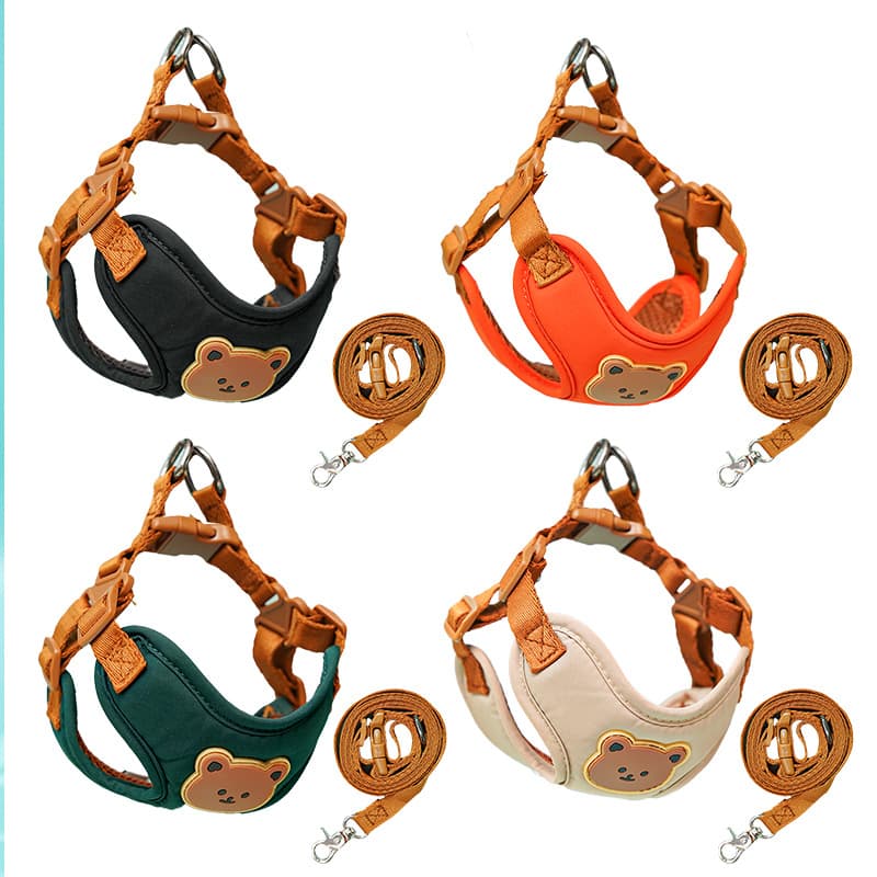 Cute Bear Chest Harness with Leash for Small and Medium Dogs, Suitable for Teddy, Bichon Frise, and Cats