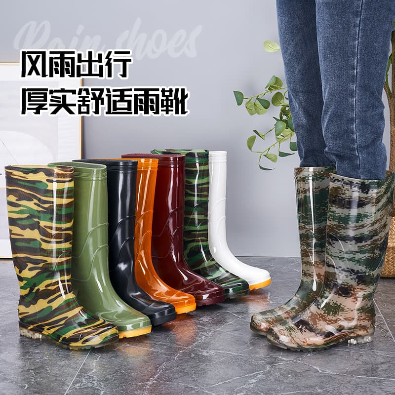 Men's rain boots, high-top, mid-cut, waterproof, non-slip, wear-resistant, work shoes, black, wholesale from the manufacturer.