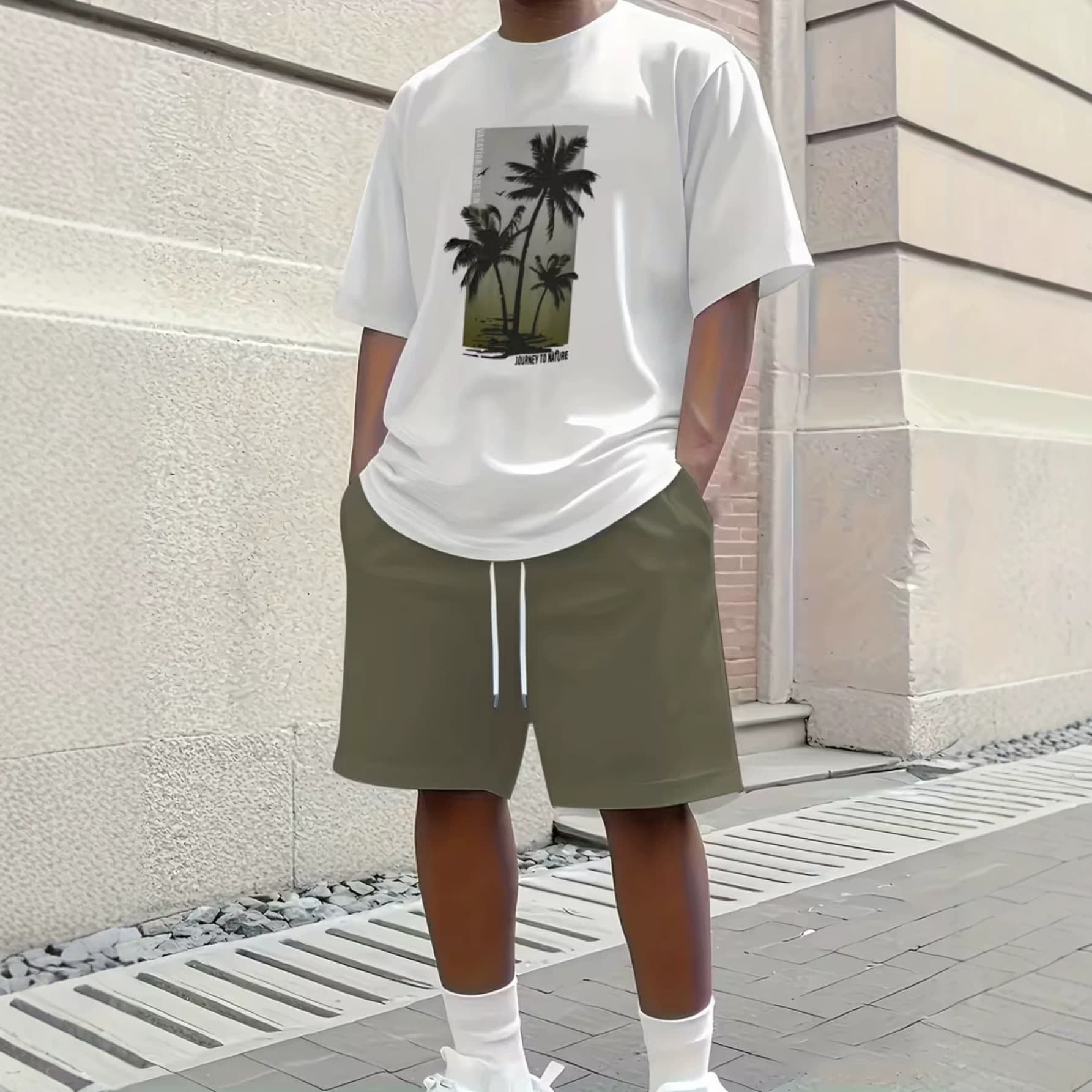Cross-Border Exclusive Men's Summer Printed T-Shirt and Shorts Mesh Set