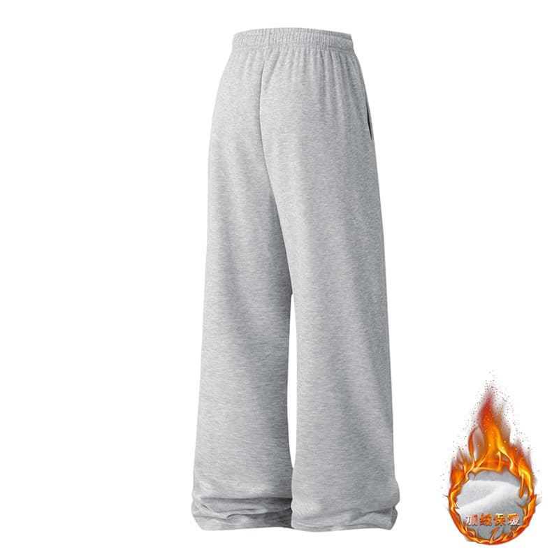 Shanshao Clothing Straight-Leg Fleece Sweatpants for Men, Korean Loose Fit, Gray, Plus Size, Thickened Warm Sports Casual Long Pants