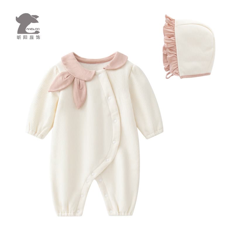 Autumn and Winter Fleece-Lined Baby Romper Long Sleeve Newborn Cute Hooded Baby Girl Jumpsuit Infant Bodysuit
