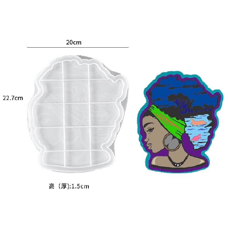 Africa Head Portrait Coaster Tray Resin Silicone Mold Epoxy DIY Afro Woman Plaster Wall Hanging