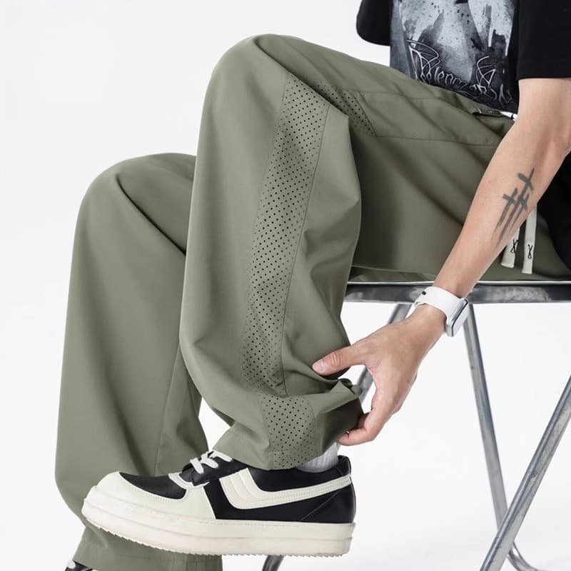 Thin mesh breathable quick-drying straight casual pants for men summer new fashion brand ice silk loose trousers