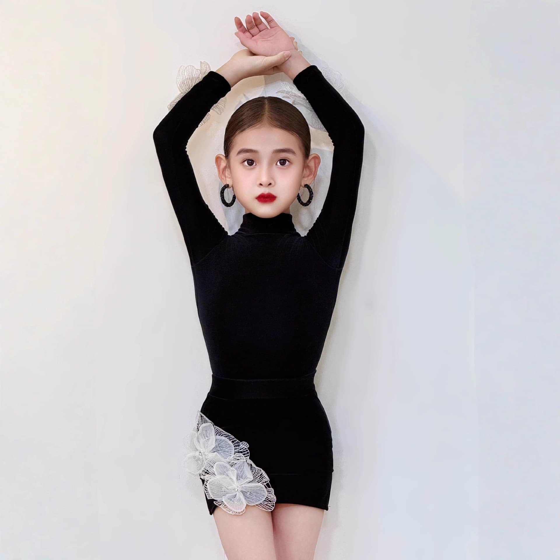 CD Same Style Autumn/Winter New Black Velvet Suit, Latin Dance Practice Wear Two-Piece Comfortable Breathable High Elasticity Beautiful Back Set