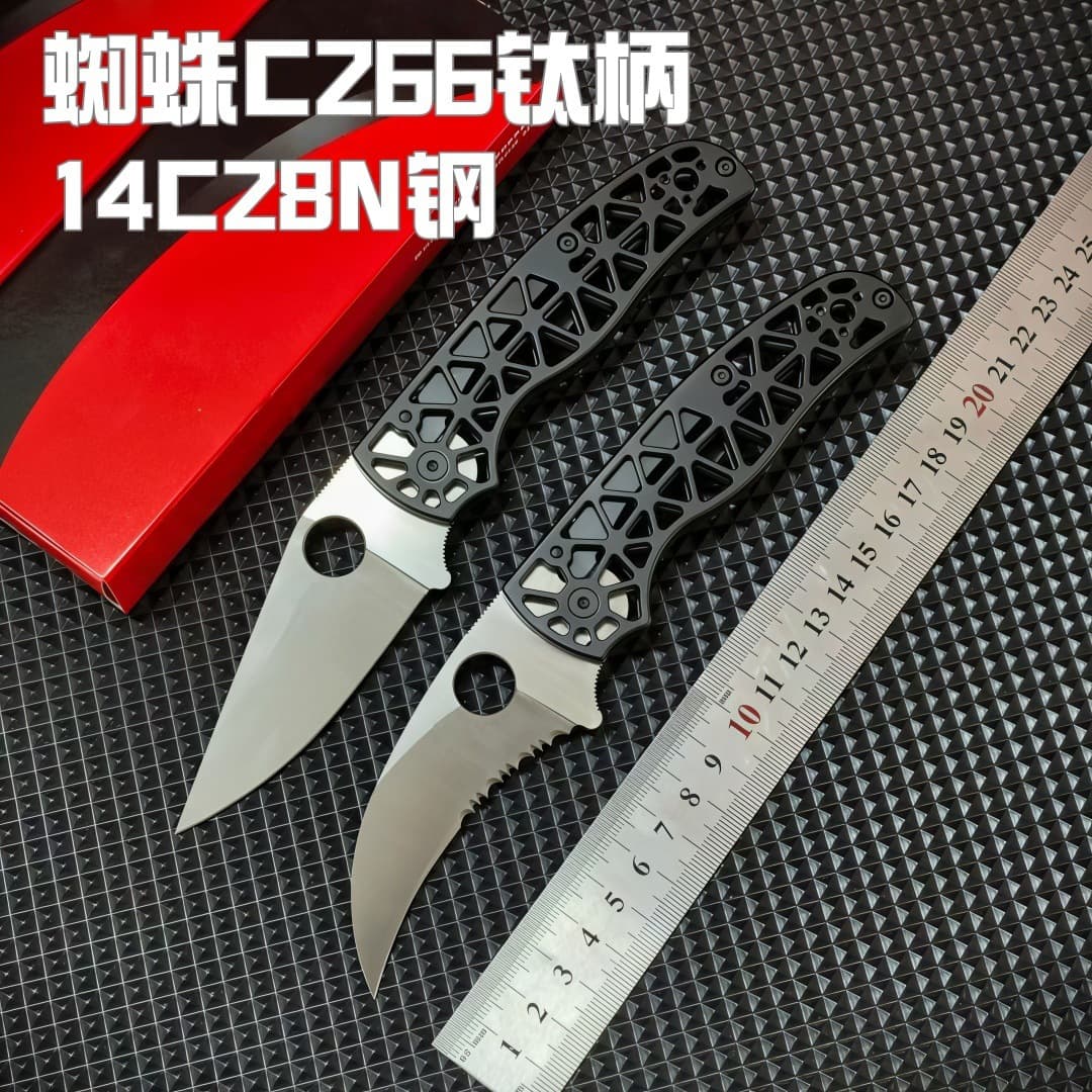 Spider C266 titanium alloy handle ceramic bearing folding knife outdoor camping wilderness survival pocket EDC tool knife