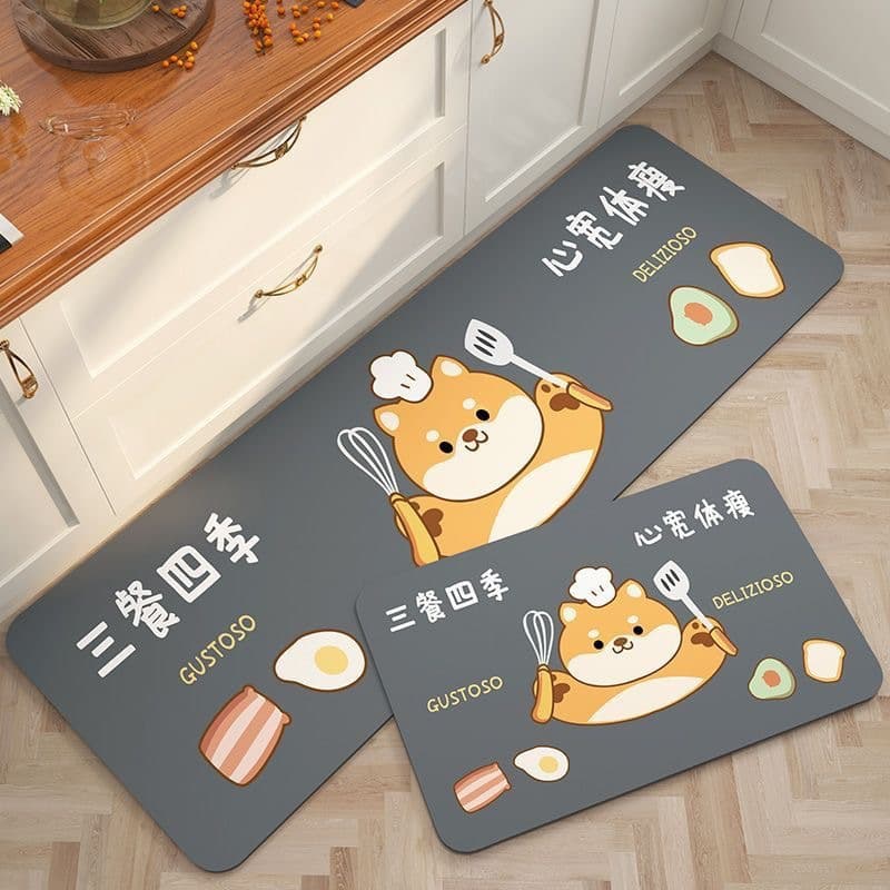 Kitchen floor mat cartoon cute pet easy care diatom mud floor mat household wear-resistant water-absorbent anti-slip mat one piece drop shipping