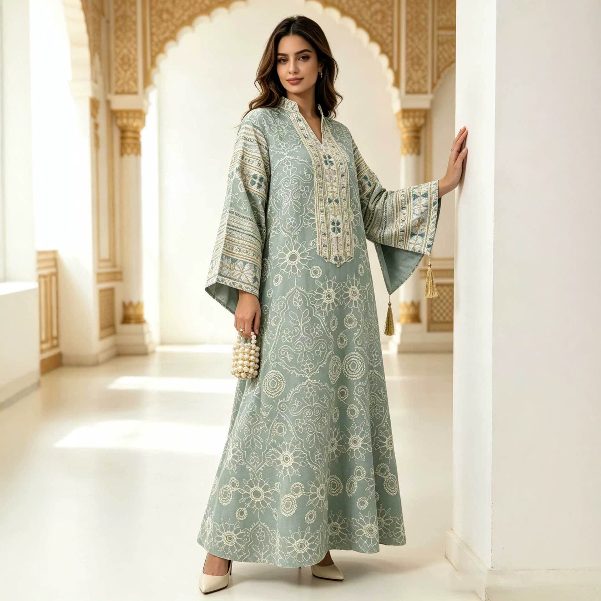 2026 New Elegant Embroidered Mesh Sequin Dress Ethnic Women's Robe Tassel Skirt Factory