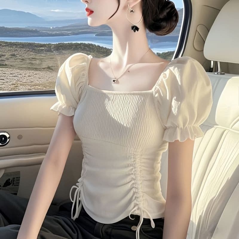 Women's Fitted Short-Sleeve Top 2026 Summer New French Style Light Luxury Youthful Chic Blouse