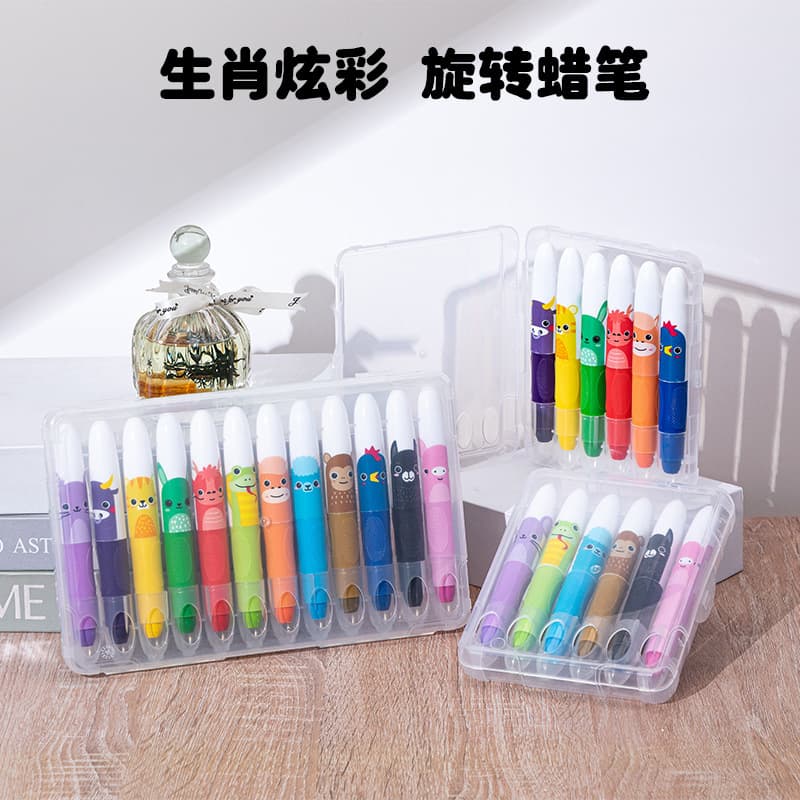 Cross-Border Hot Sale Water-Soluble 6/12 Color Rotatable Non-Stain Erasable Oil Pastels