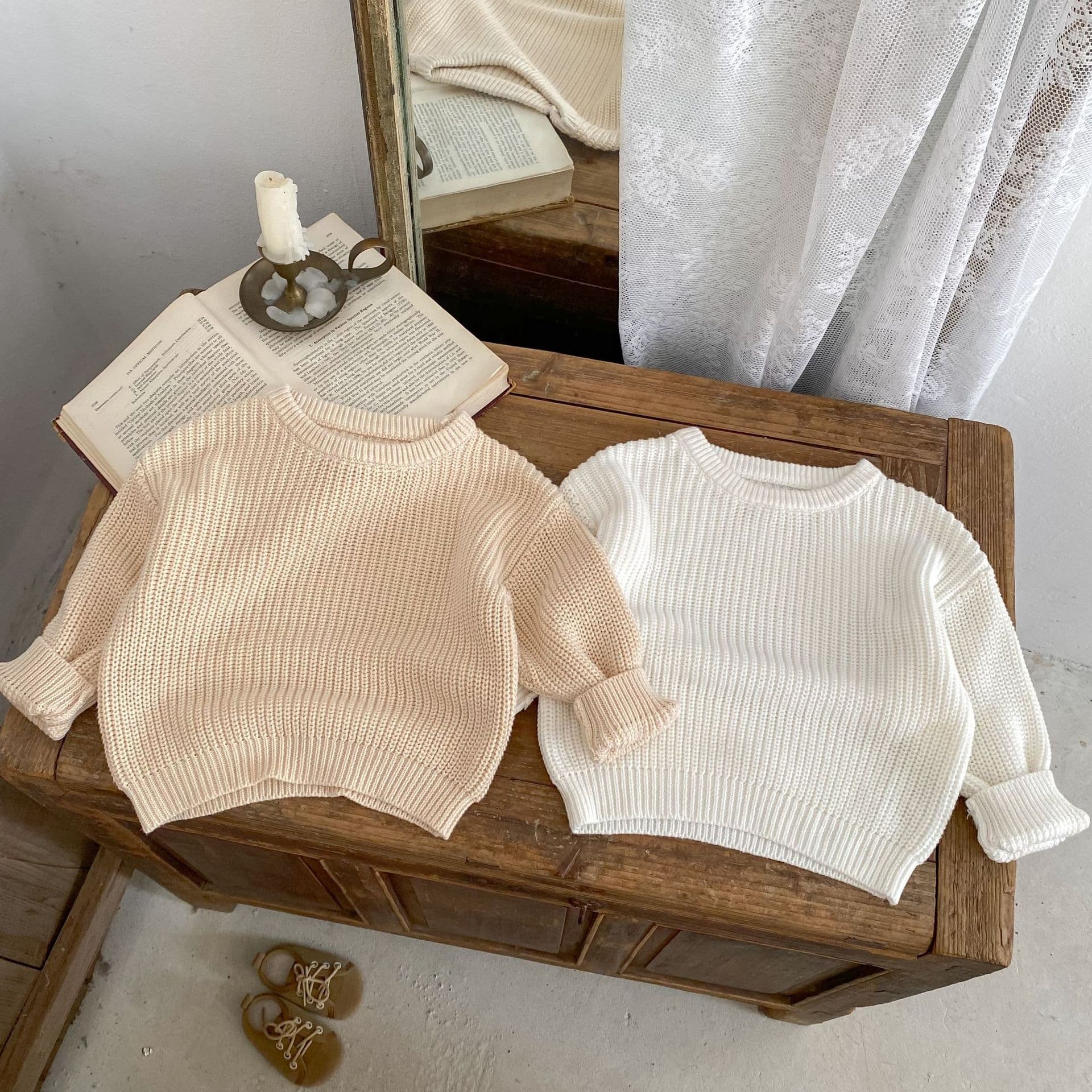 New Autumn Children's Solid Color Pullover Knit Sweater for Baby Boys and Girls, Long Sleeve Round Neck Fall Top