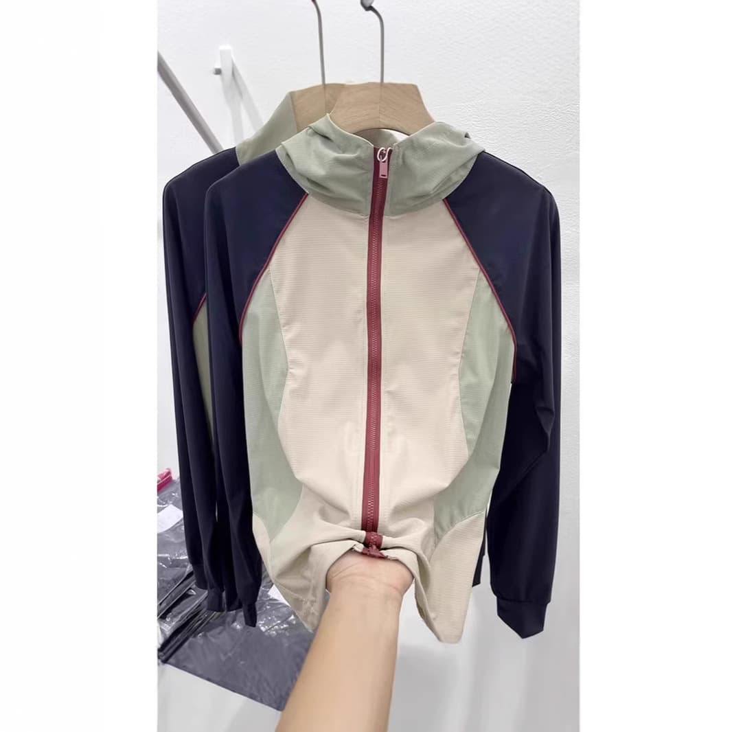 Hooded Color-Block Stitching Jacket Women Summer 2025 New Petite Sun Protection Nylon Breathable