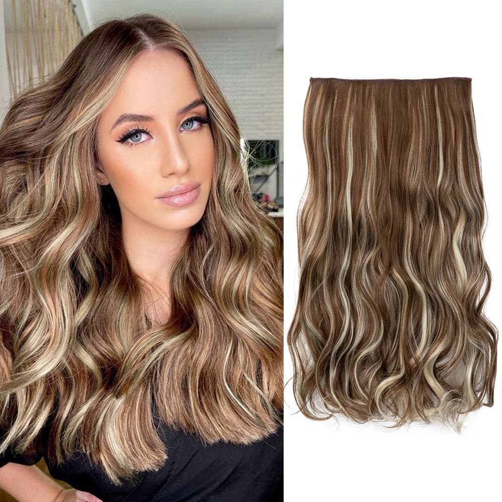 Cross-border European and American wig piece, one-piece five-card natural invisible high-temperature silk wig for women, long curly hair extensions