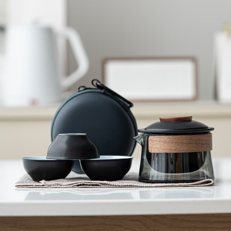Ceramic Travel Tea Set Fast Brew Cup One Pot Three Cups Outdoor Sports Portable Small Set Gift Souvenir