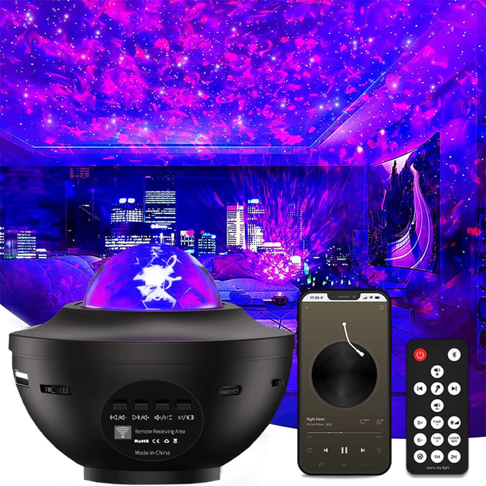 Cross-border Small Bowl Starry Sky Projector USB Bluetooth Speaker Water Ripple Starry Laser Ambience Night Light