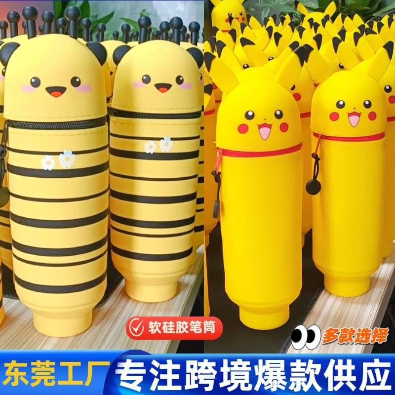 Cross-border Hot Selling Pencil Case Silicone Pen Bag Retractable Pencil Case Capybara Pencil Holder Storage Stationery Bag Small Gift