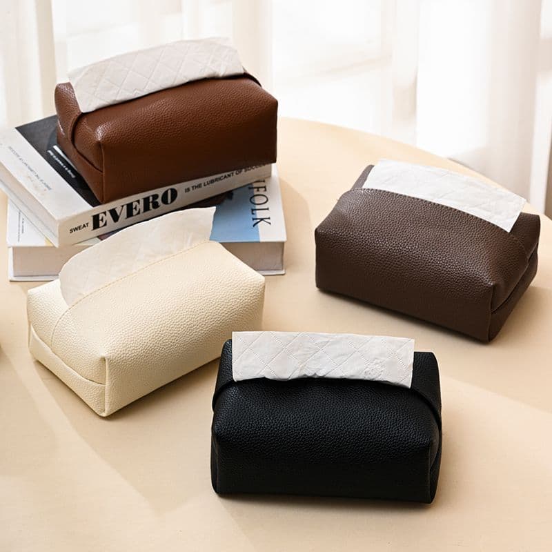 Light luxury small pebbled tissue paper storage box solid color leather paper bag modern simple living room waterproof tissue box
