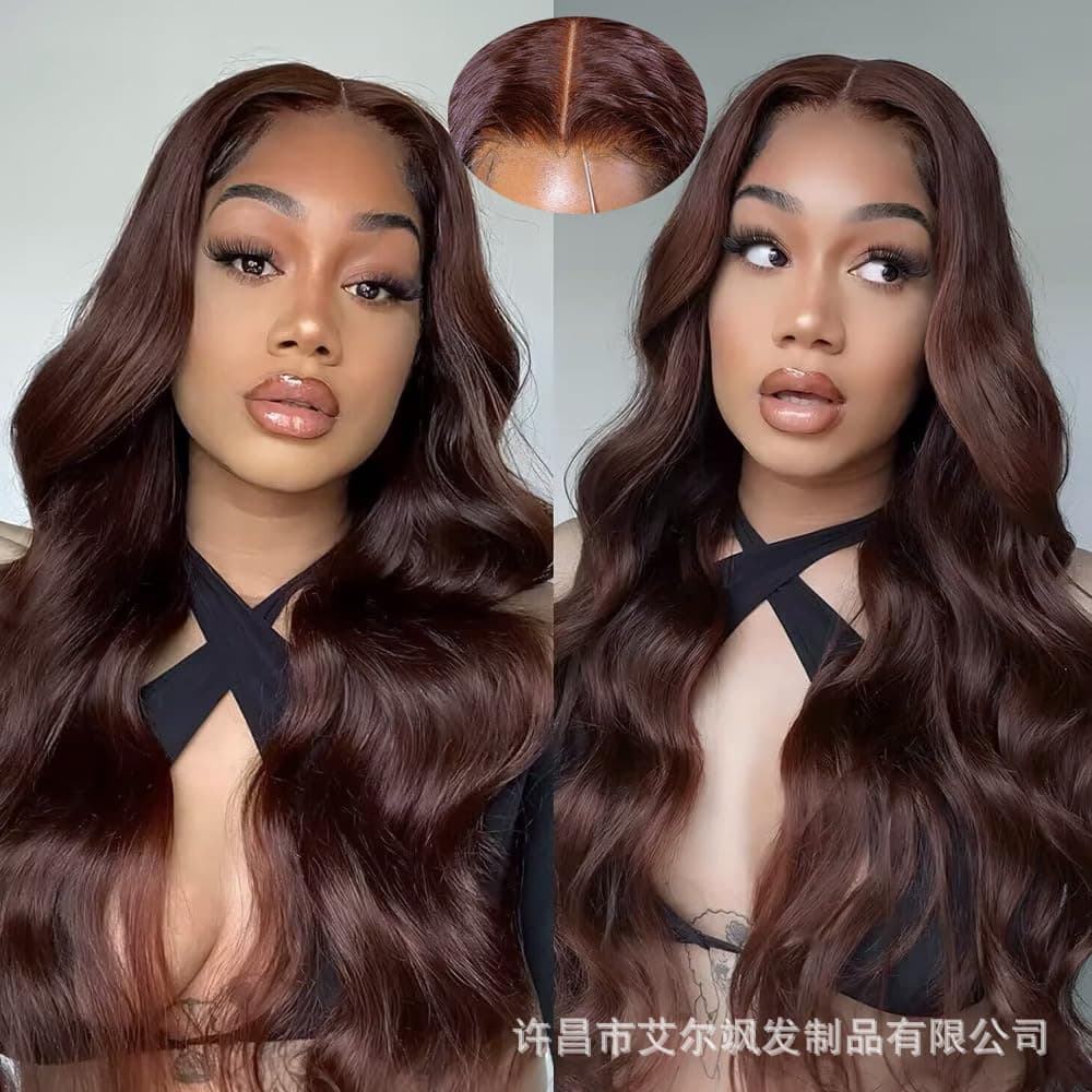 Human hair wig 5x5 glue-free chocolate color one piece drop shipping to Xuchang front lace real hair wig lace headgear