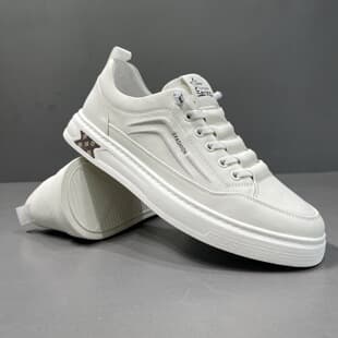 2026 Top Layer Cowhide Men's White Sneakers New Breathable Genuine Leather Men's Shoes Board Shoes Casual Leather Shoes Trendy
