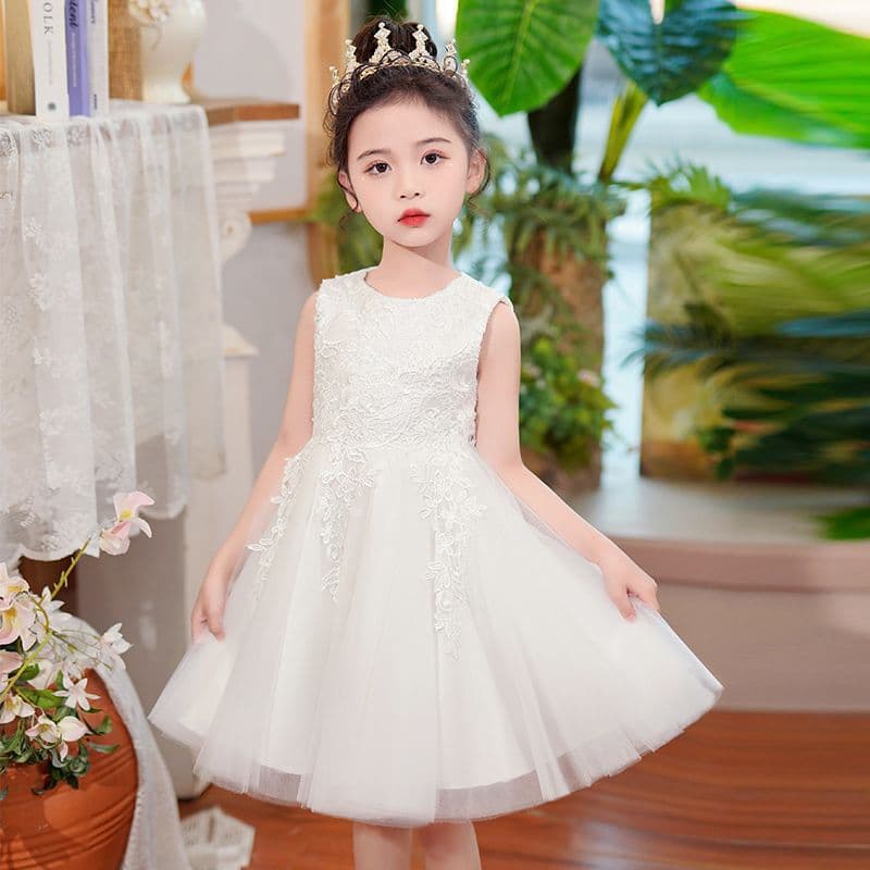 Girls Summer 2025 Princess Dress Fashionable Puffy White Tulle Dress Stylish Children's Vest Dress Super Fairy